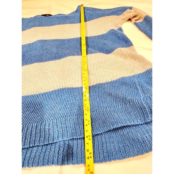 THEORY Women's Blue Gray Stripped Boat Neck Sweater Size Small Casual Chic Trend - Picture 8 of 9